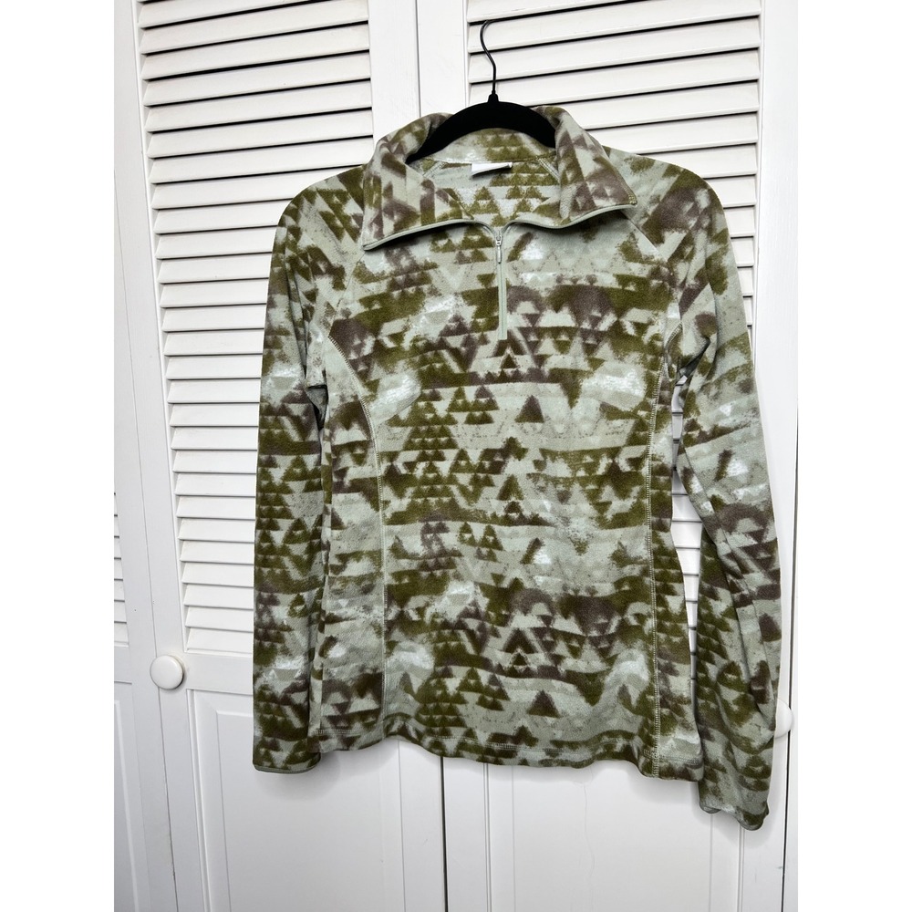 Columbia Fleece Pullover Women's M Olive Aztec Print Quarter Zip Gorpcore